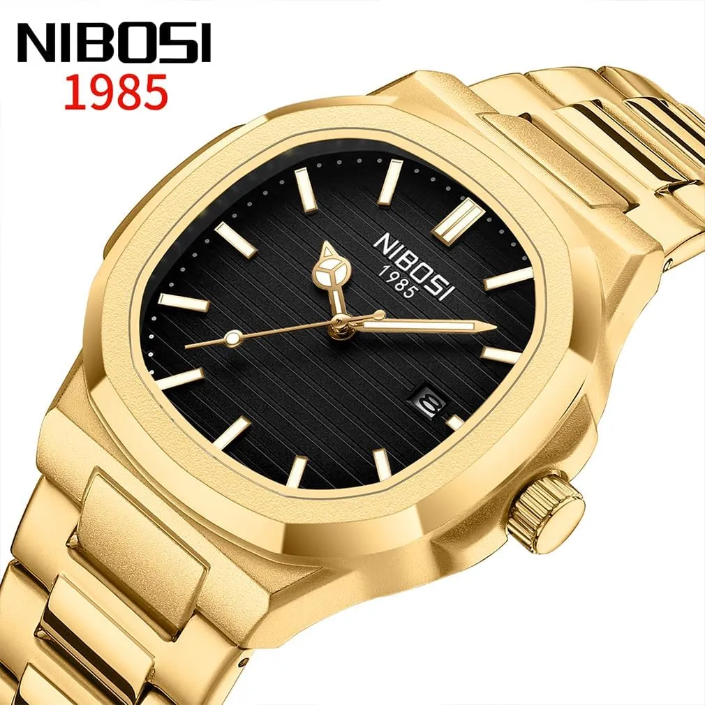 Gold Black Wrist Watch NIBOSI Watches for idiom squirrel bureau operator prohibitive Men Square Fashion Waterproof Business Stainless Luxury Analog Simple Dress Classic Dad Father Gifts 