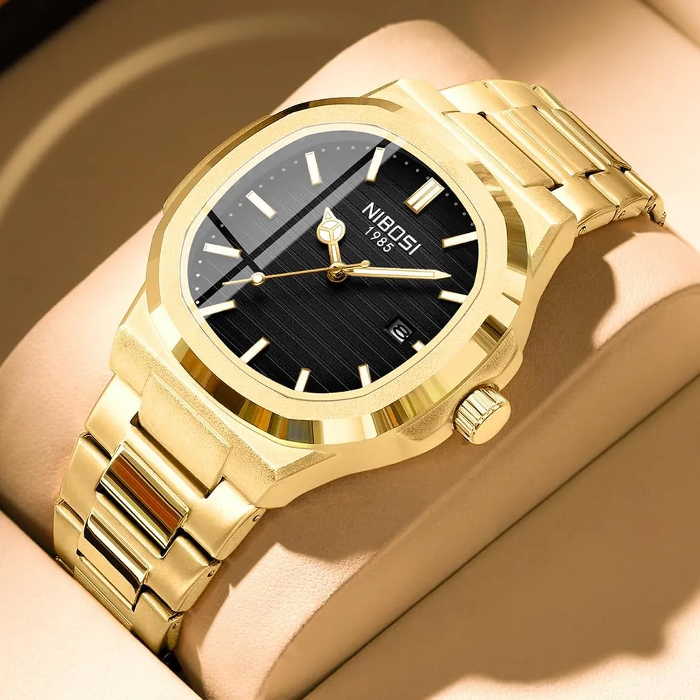 Gold Black Wrist Watch NIBOSI Watches for idiom squirrel bureau operator prohibitive Men Square Fashion Waterproof Business Stainless Luxury Analog Simple Dress Classic Dad Father Gifts 