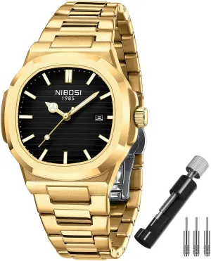 Gold Black Wrist Watch NIBOSI Watches for idiom squirrel bureau operator prohibitive Men Square Fashion Waterproof Business Stainless Luxury Analog Simple Dress Classic Dad Father Gifts 