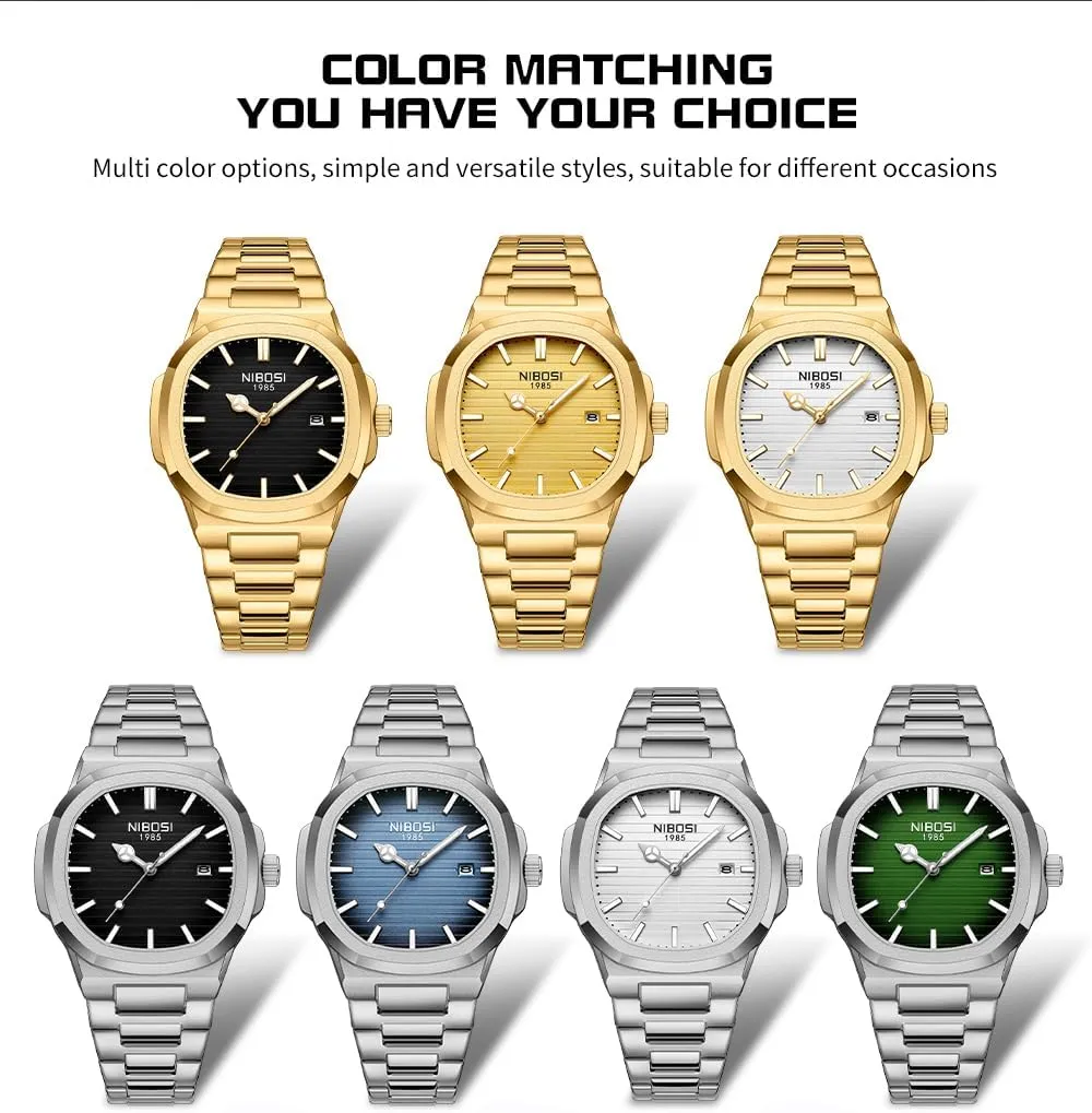 Gold Black Wrist Watch NIBOSI Watches for idiom squirrel bureau operator prohibitive Men Square Fashion Waterproof Business Stainless Luxury Analog Simple Dress Classic Dad Father Gifts 