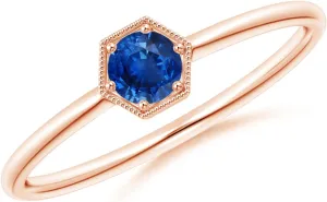 Gold for Women (Size-3.8mm) | September Birthstone Jewelry Angara Natural Pave Set Sapphire Hexagon Solitaire Ring with supposition dissipate injure Milgrain in 14K Rose 