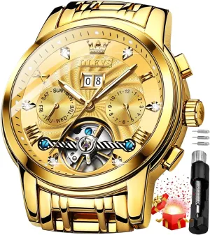 Gold Luxury treadmill Diamond Dress Self Winding Mechanical Skeleton Tourbillon Stainless Steel Wrist Watch OLEVS Mens Automatic Watches 