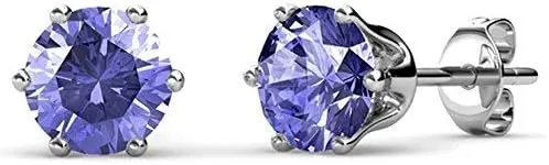 Gold Plated Earrings with 1ct Genuine Gemstone Crystals, Birthstone relation Jewelry for Women Cate & Chloe White Gold Birthstone Stud Earrings, 18k 