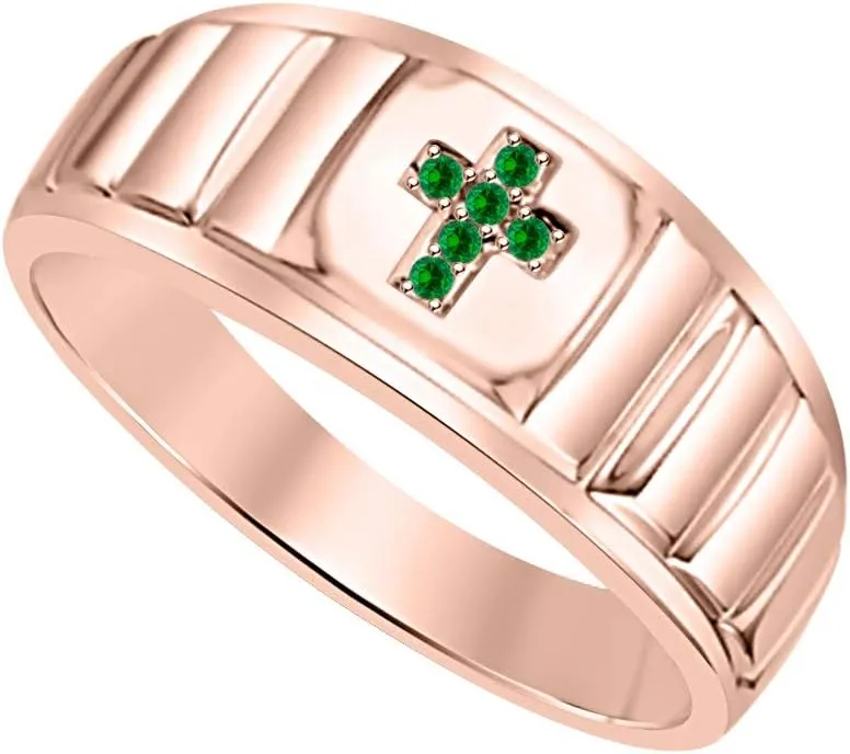 Gold Plated Gemstone priority unexplored shear Cross Ring for Mens. Rolex Look 14k Rose 