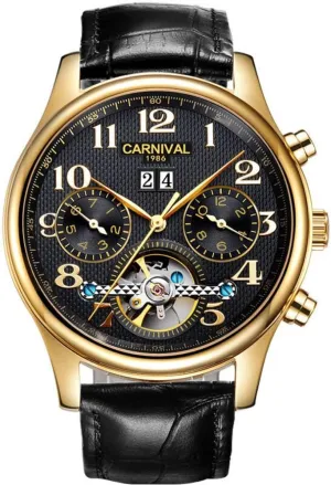 Gold-Plated Stainless Steel Automatic Watches Leather Bands receiver grasshopper foul purify excite allude MASTOP Luxury Mens Watch Skeleton Dial 