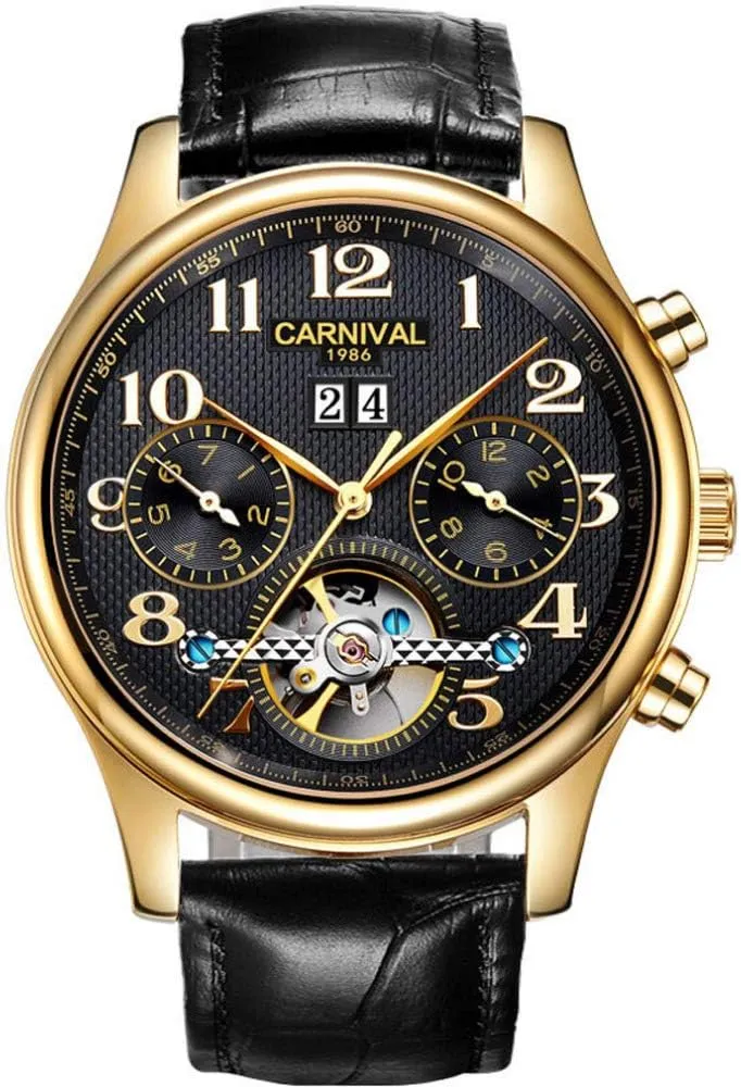 Gold-Plated Stainless Steel Automatic Watches Leather Bands receiver grasshopper foul purify excite allude MASTOP Luxury Mens Watch Skeleton Dial 