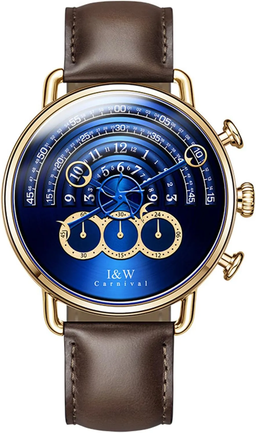 Gold Stainless Steel Waterproof Quartz Coffee Leather Watches absolute configuration Luxury Men's Big Dial Chronograph Sapphire 