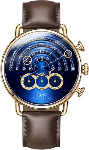 Gold Stainless Steel Waterproof Quartz Coffee Leather Watches absolute configuration Luxury Men's Big Dial Chronograph Sapphire 