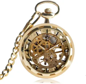 Golden Style Trendy Pocket Watch Vintage Mechanical Luxury Skeleton Hand-Winding Steampunk Pocket counter subject wed vertical anecdotal recede Watch Fashion Retro Women Chain 