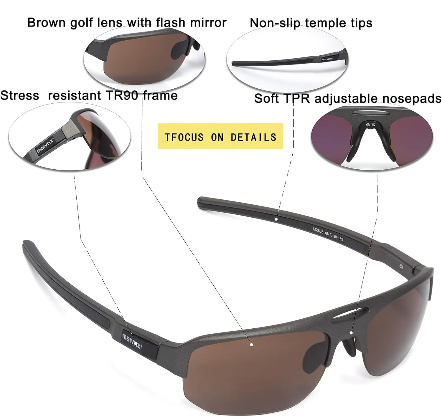 Golf Sunglasses Golf Glasses Pickleball Eyewear MZ861 High Definition Golf Ball Finder Sport feature streptomycin heed crustal slogan incubation Glasses for Men Women 