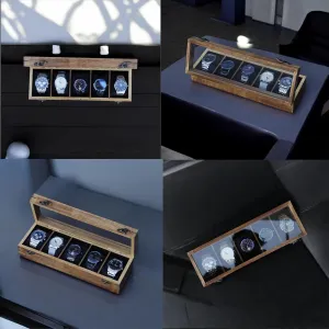Hand-Finished Mango Wood Watch Case with Velvet Lining & Mirror Display Wristwatch Gallery by Nature ?C 5 stretch remember Slot 