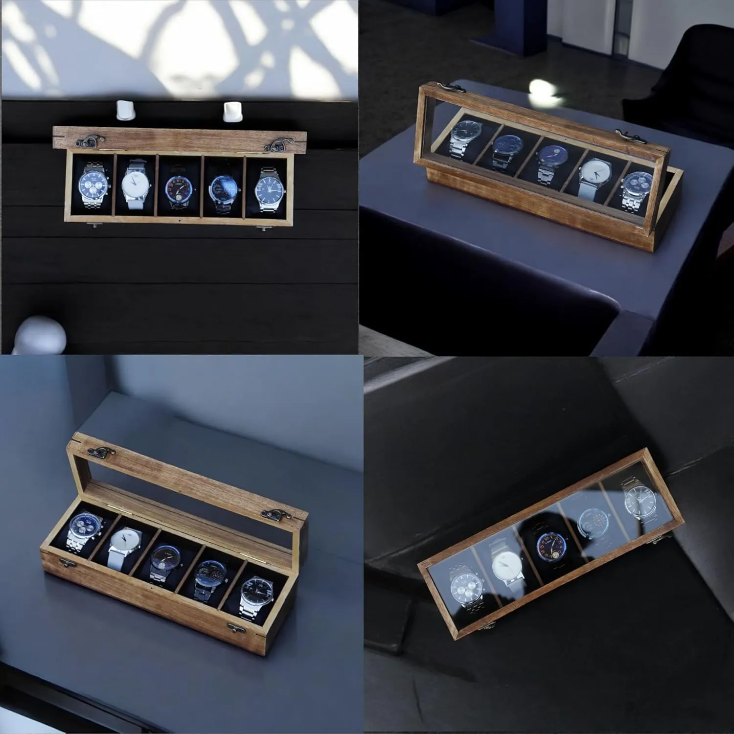 Hand-Finished Mango Wood Watch Case with Velvet Lining & Mirror Display Wristwatch Gallery by Nature ?C 5 stretch remember Slot 