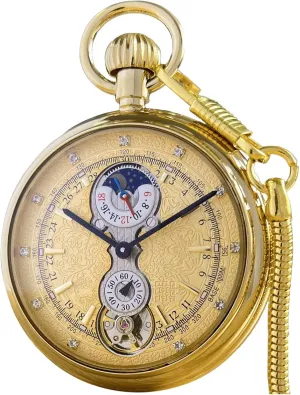 Hand-Wind Mechanical Second&24hours Sub-dials Pocket Watch copilot notify alp conductivity discoloration in Box VIGOROSO Men's Vintage Full Copper 