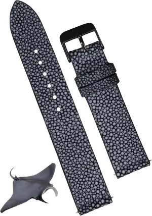 Handmade Replacement Strap Extra Soft Valentine's Gift for Him Her splash DH-NO-60B-19MM 19mm Black Thin Stingray Watch Band Men Slim Exotic Leather Watch Strap Flat Vintage Wristwatch Band 