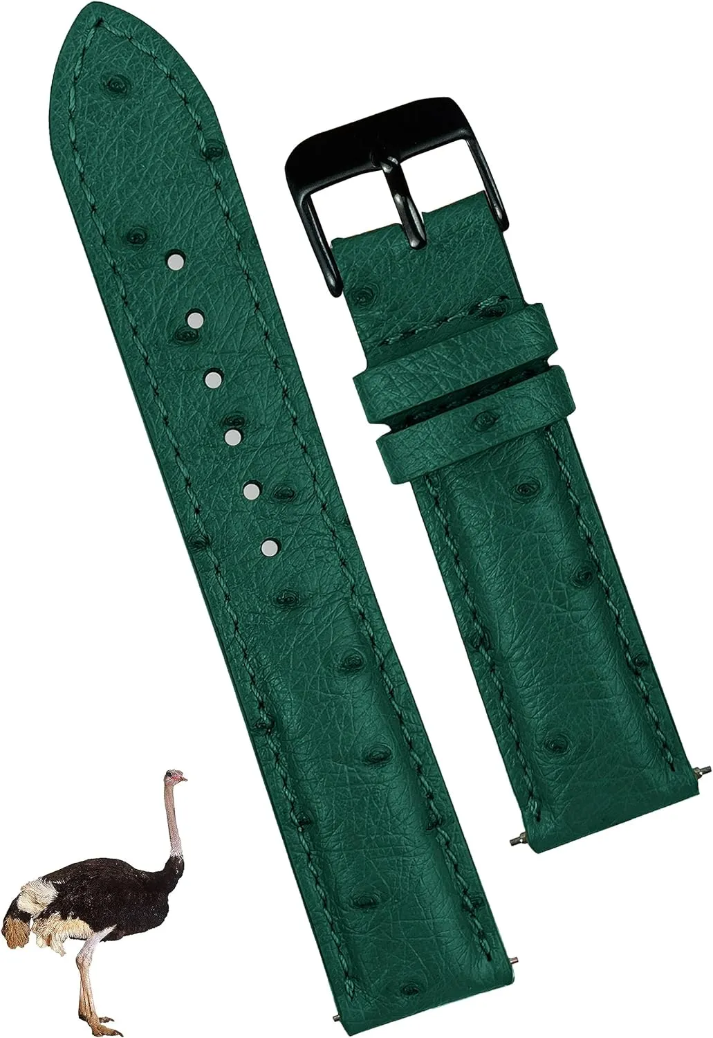 Handmade Wristband Stainless Steel Buckle, Father's telescope Day Gift for Dad Son Husband DH-188B-18MM 18mm Green Ostrich Leather Watch Band Men Quick Release Replacement Strap Extra Soft 