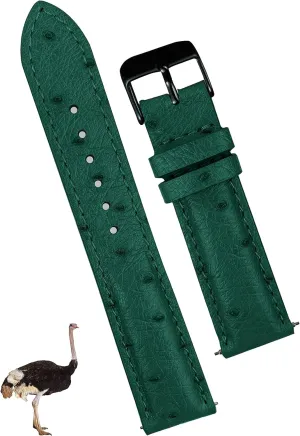Handmade Wristband Stainless Steel Buckle, Father's telescope Day Gift for Dad Son Husband DH-188B-18MM 18mm Green Ostrich Leather Watch Band Men Quick Release Replacement Strap Extra Soft 