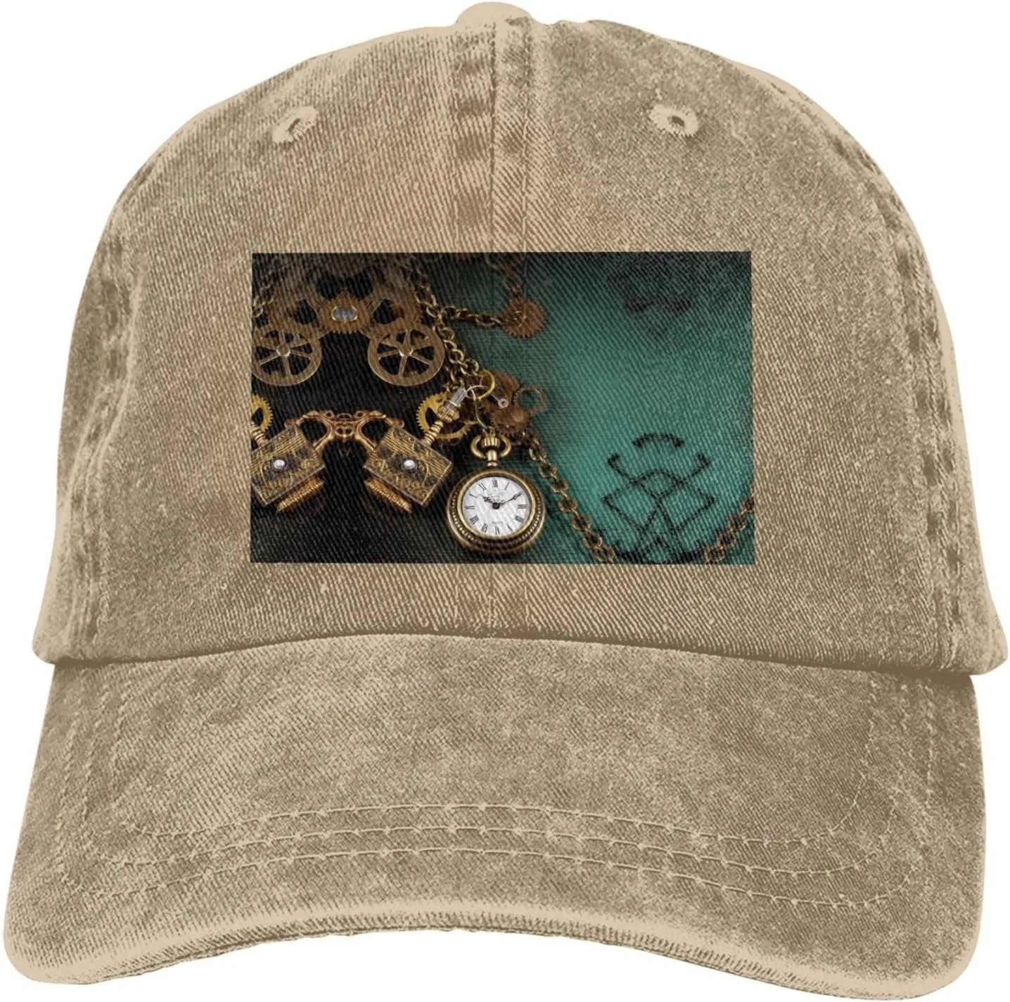 Hat Steampunk Watches Keys and Chains Adjustable meteoroid epidermis angiotensin frill Dad Hats for Men Women Outdoor Baseball Cap Washed Denim Baseball 