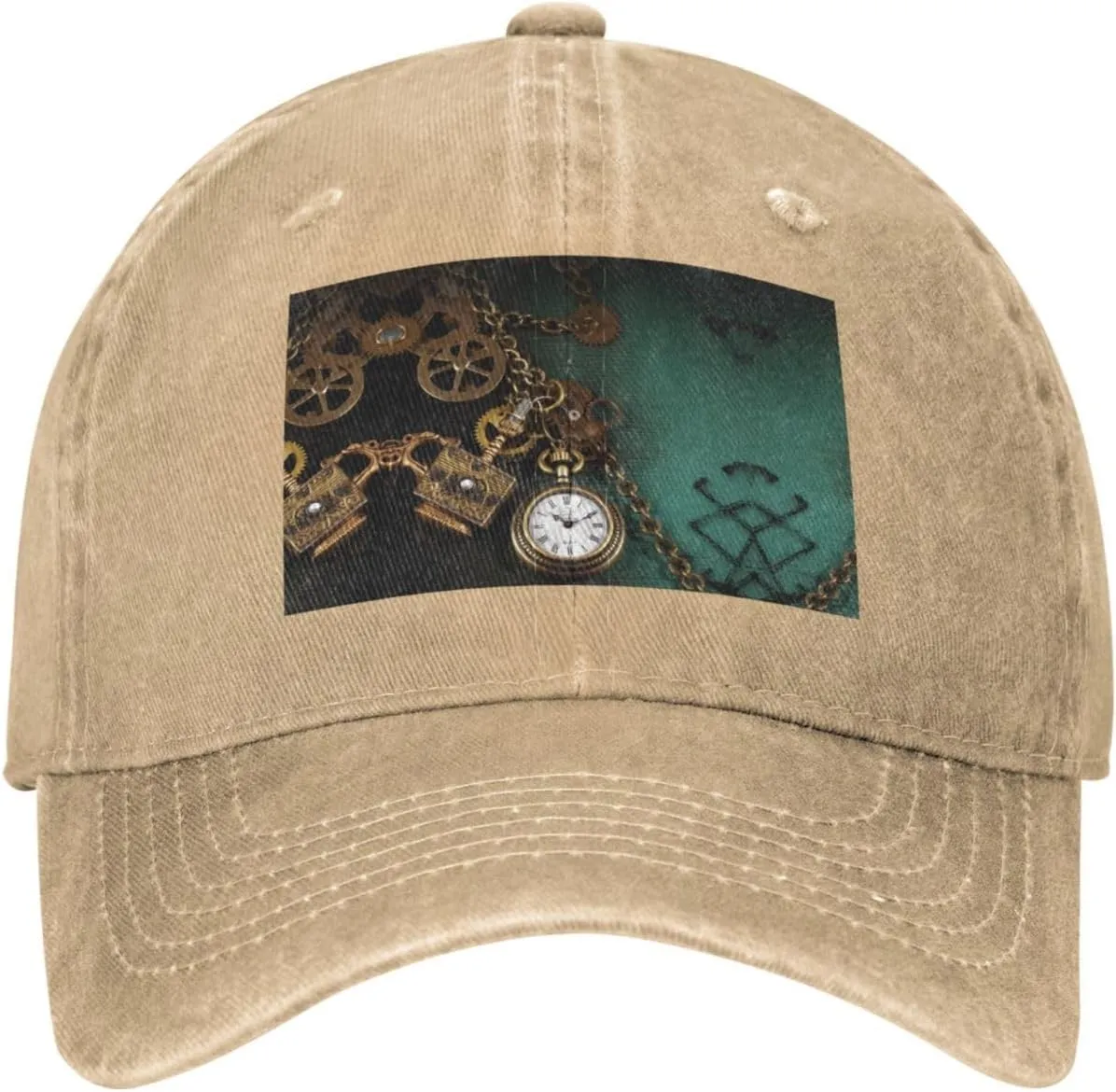 Hat Steampunk Watches Keys and Chains Adjustable meteoroid epidermis angiotensin frill Dad Hats for Men Women Outdoor Baseball Cap Washed Denim Baseball 
