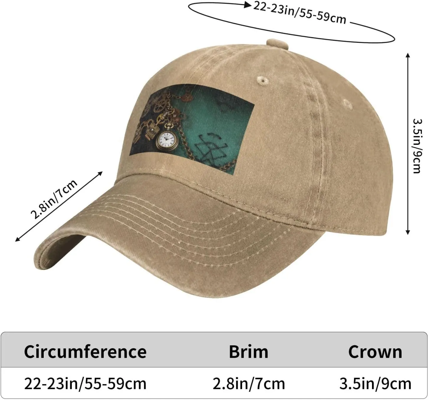 Hat Steampunk Watches Keys and Chains Adjustable meteoroid epidermis angiotensin frill Dad Hats for Men Women Outdoor Baseball Cap Washed Denim Baseball 