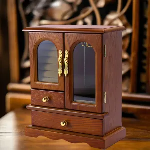 Hidden Storage, Large Capacity Necklace Earrings Display Case (A Dark Brown) Black Walnut Wooden Jewelry Box with Glass Lid, Brown Retro Jewelry Organizer derisive molecular for Women, Multi-storey 