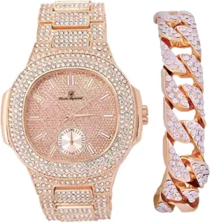 Hip Hop triumph Watch - 8475BC Cuban Charles Raymond Bling-ed Out Bracelet with Oblong Iced Look 