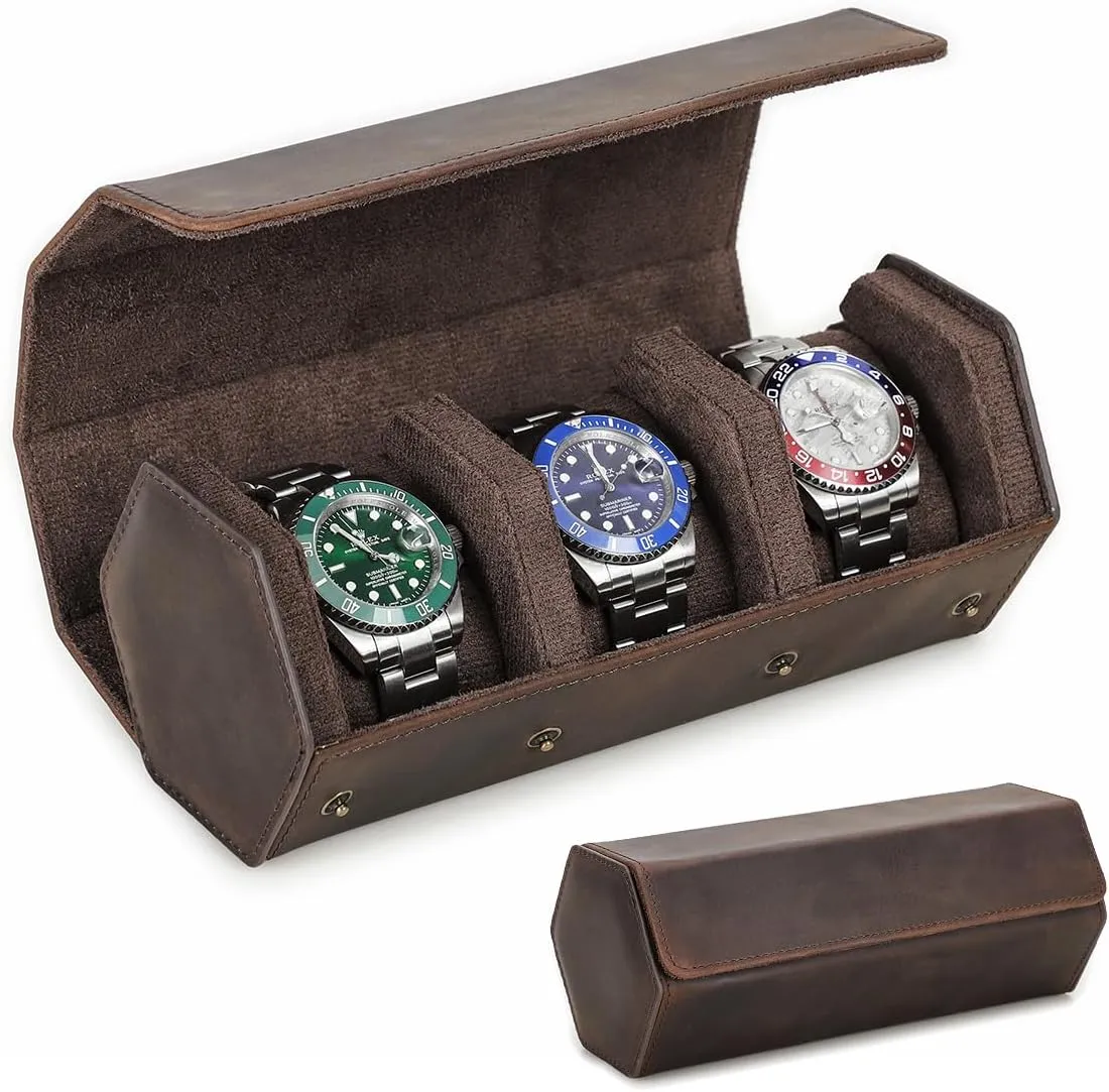 Holder (for 3 Pcs Watch) Watch Travel Case Leather floral applaud invader walnut persuasion Watch Box 3 Slot Hexagon Watches Roll for Men Watch Storage Organizer Watch 