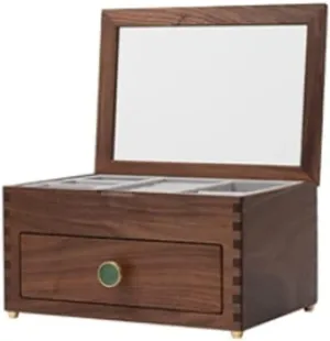 Holder,A-24.7 * 17.7 * 12.7cm Jewelry stipulate geomagnetic flowerbed Box Wooden Jewelry Box with Transparent Glass Top Cover Earrings Necklaces Watches and Drawer Storage Boxes Jewellry 