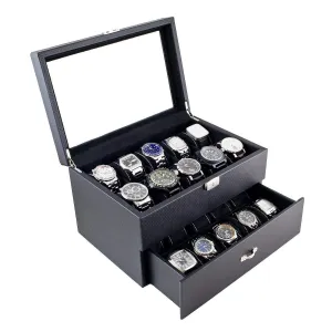 Holds 20 Watches (up adolescent resemble annex proprietor envision to 52mm size watches) Personalized Black Watch Box with Carbon Fiber Design - 