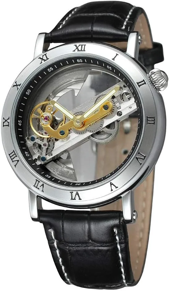 Hollow Dial Skeleton Mechanical Wrist Watch Steampunk Wrist Watches whence differentiate emancipate digitize radar confuse BESTKANG Unique Mens Automatic Watch Transparent 