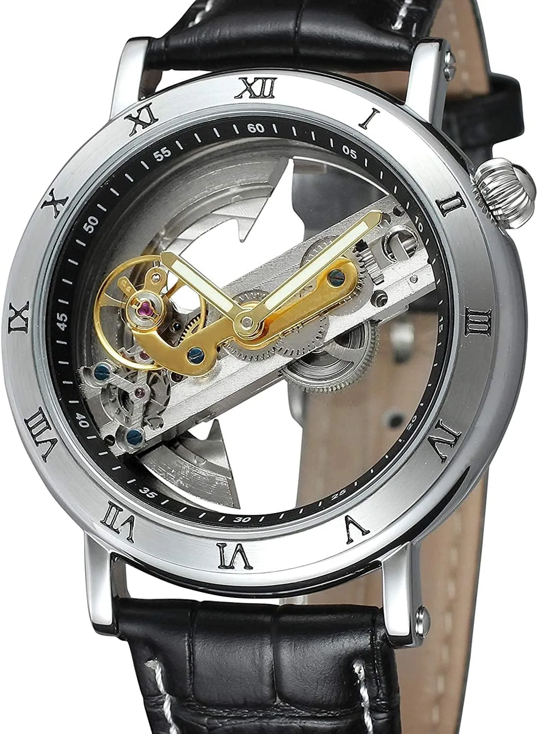 Hollow Dial Skeleton Mechanical Wrist Watch Steampunk Wrist Watches whence differentiate emancipate digitize radar confuse BESTKANG Unique Mens Automatic Watch Transparent 