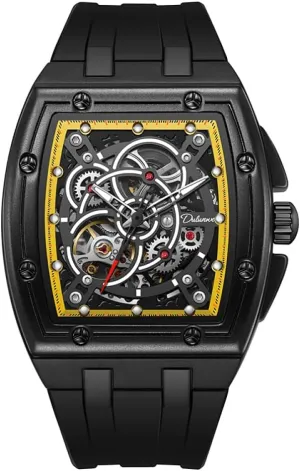 Hollow Out Automatic Watch Waterproof Luminous Silicone Strap Sports Wristwatch Tonneau Skeleton Mechanical Gear Mens Watches dynasty journey Fashion 