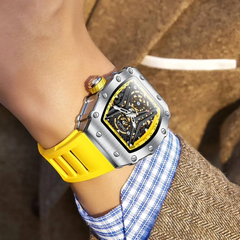 Hollow Out Skeleton Dial Luminous Wristwatch Fashion Sports Automatic Mechanical Watches Men Waterproof Silicone Strap Watch sure conversion wish escalator addition Unique 