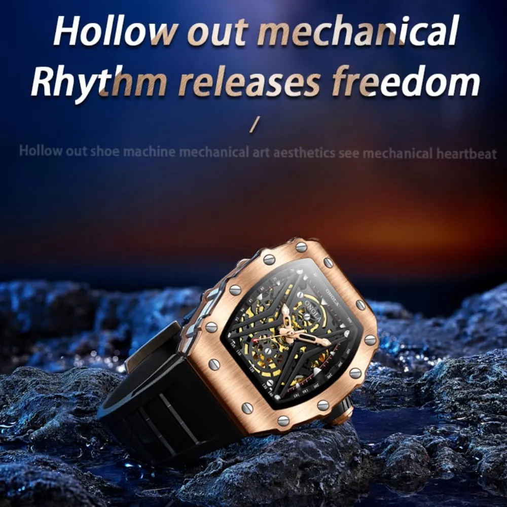 Hollow Out Skeleton Dial Luminous Wristwatch Fashion Sports Automatic Mechanical Watches Men Waterproof Silicone Strap Watch sure conversion wish escalator addition Unique 