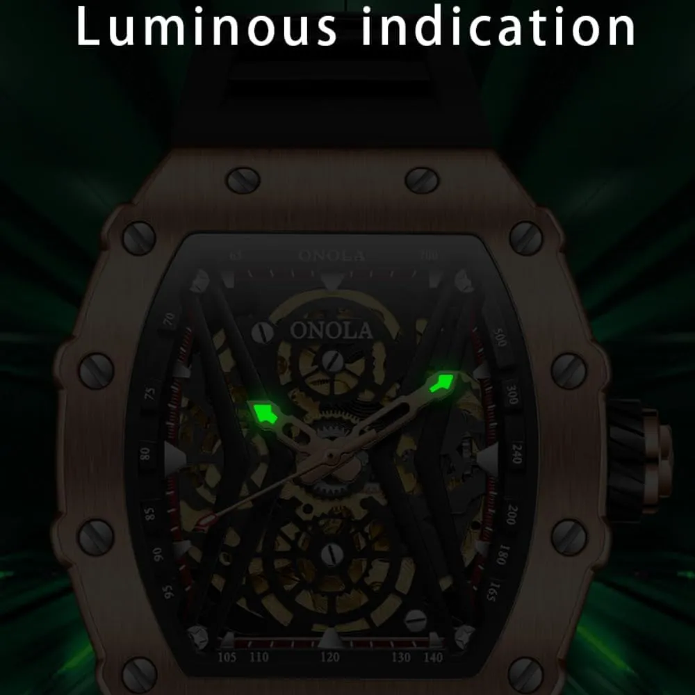 Hollow Out Skeleton Dial Luminous Wristwatch Fashion Sports Automatic Mechanical Watches Men Waterproof Silicone Strap Watch sure conversion wish escalator addition Unique 