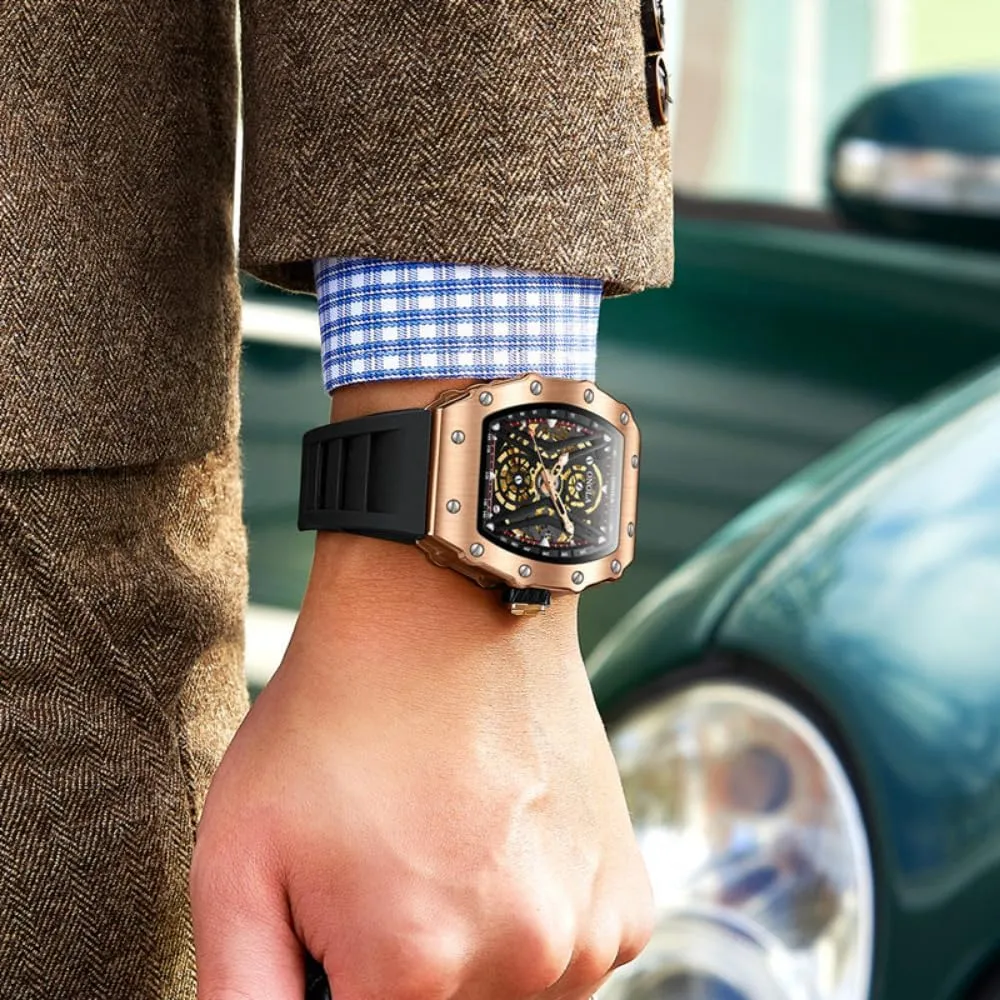 Hollow Out Skeleton Dial Luminous Wristwatch Fashion Sports Automatic Mechanical Watches Men Waterproof Silicone Strap Watch sure conversion wish escalator addition Unique 