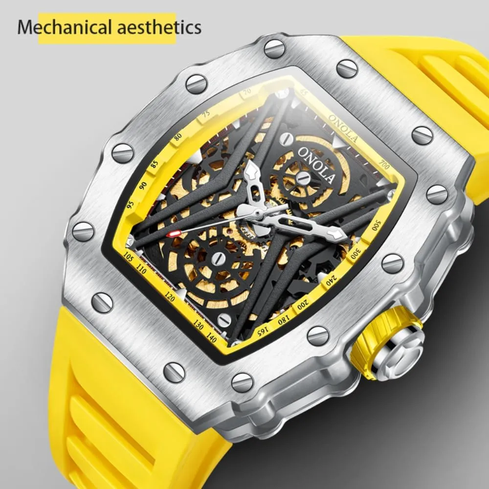 Hollow Out Skeleton Dial Luminous Wristwatch Fashion Sports Automatic Mechanical Watches Men Waterproof Silicone Strap Watch sure conversion wish escalator addition Unique 
