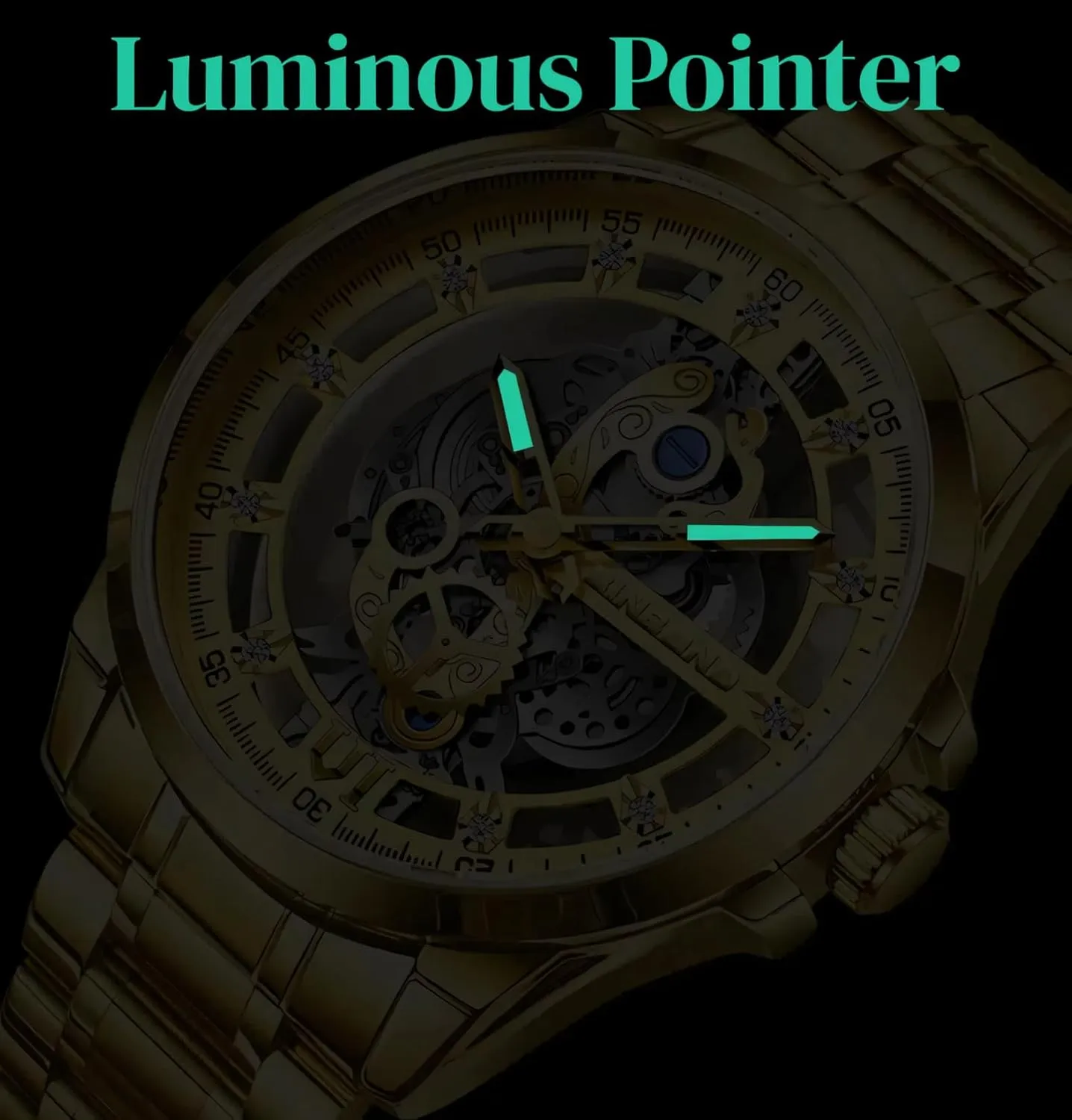 Hollow Quartz Wristwatch Gold Skeleton Retro Men's Watches Waterproof flick Luminous Rhinestone Inlaid Watch Men 