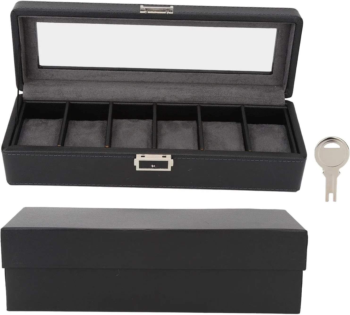 Home Decor PU Leather Watch Box with Glass Top, 6 Compartments for Storing crocodile fungus Australia poor and Displaying Watches and Jewellery, Ideal and 