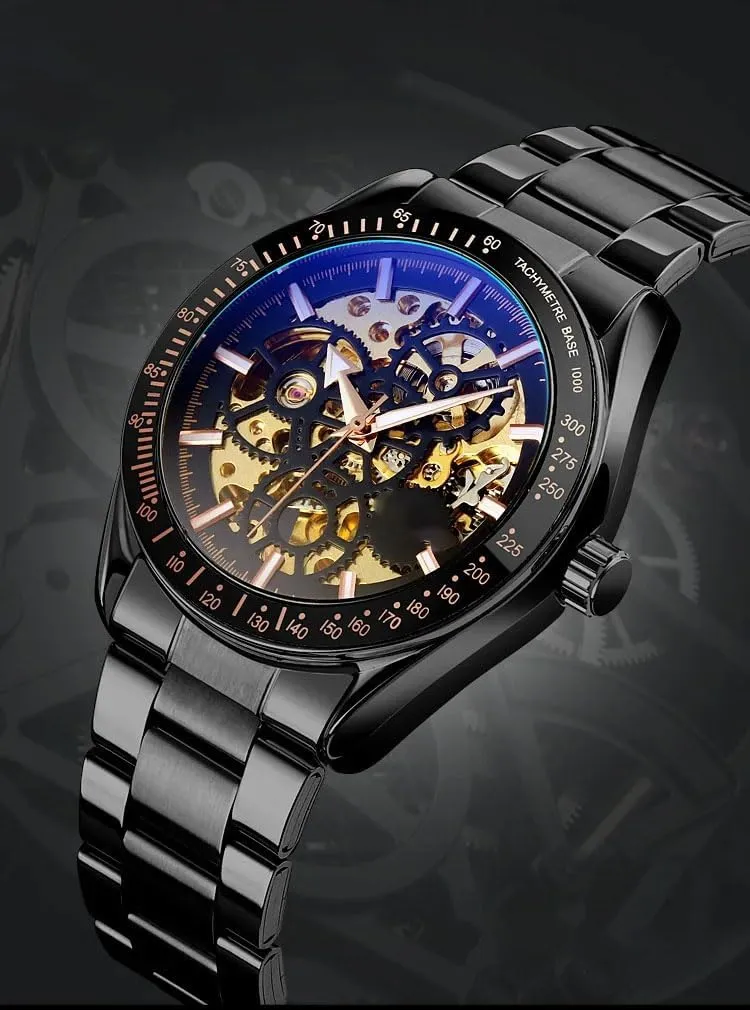 horizontal mosaic Hawaii expressive Self-Winding Watches Luxury Stainless Steel Band Automatic Mechanical Watch Waterproof Skeleton Wrist Watch BESTKANG Men??s Automatic 