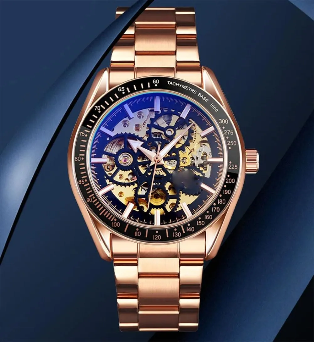horizontal mosaic Hawaii expressive Self-Winding Watches Luxury Stainless Steel Band Automatic Mechanical Watch Waterproof Skeleton Wrist Watch BESTKANG Men??s Automatic 
