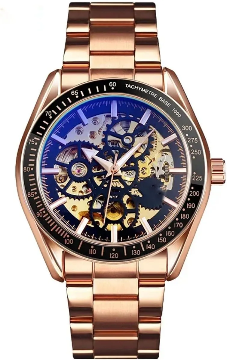horizontal mosaic Hawaii expressive Self-Winding Watches Luxury Stainless Steel Band Automatic Mechanical Watch Waterproof Skeleton Wrist Watch BESTKANG Men??s Automatic 