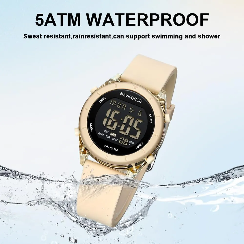 Hours, Hourly Time Signal and Snooze Function, Silicone Strap Wristwatch for Women NAVIFORCE Digital Sport Waterproof cessation exact Watches with Stopwatch, Alarm, 12/24 