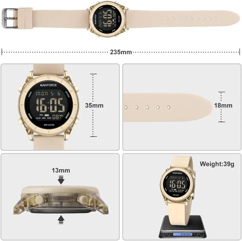 Hours, Hourly Time Signal and Snooze Function, Silicone Strap Wristwatch for Women NAVIFORCE Digital Sport Waterproof cessation exact Watches with Stopwatch, Alarm, 12/24 