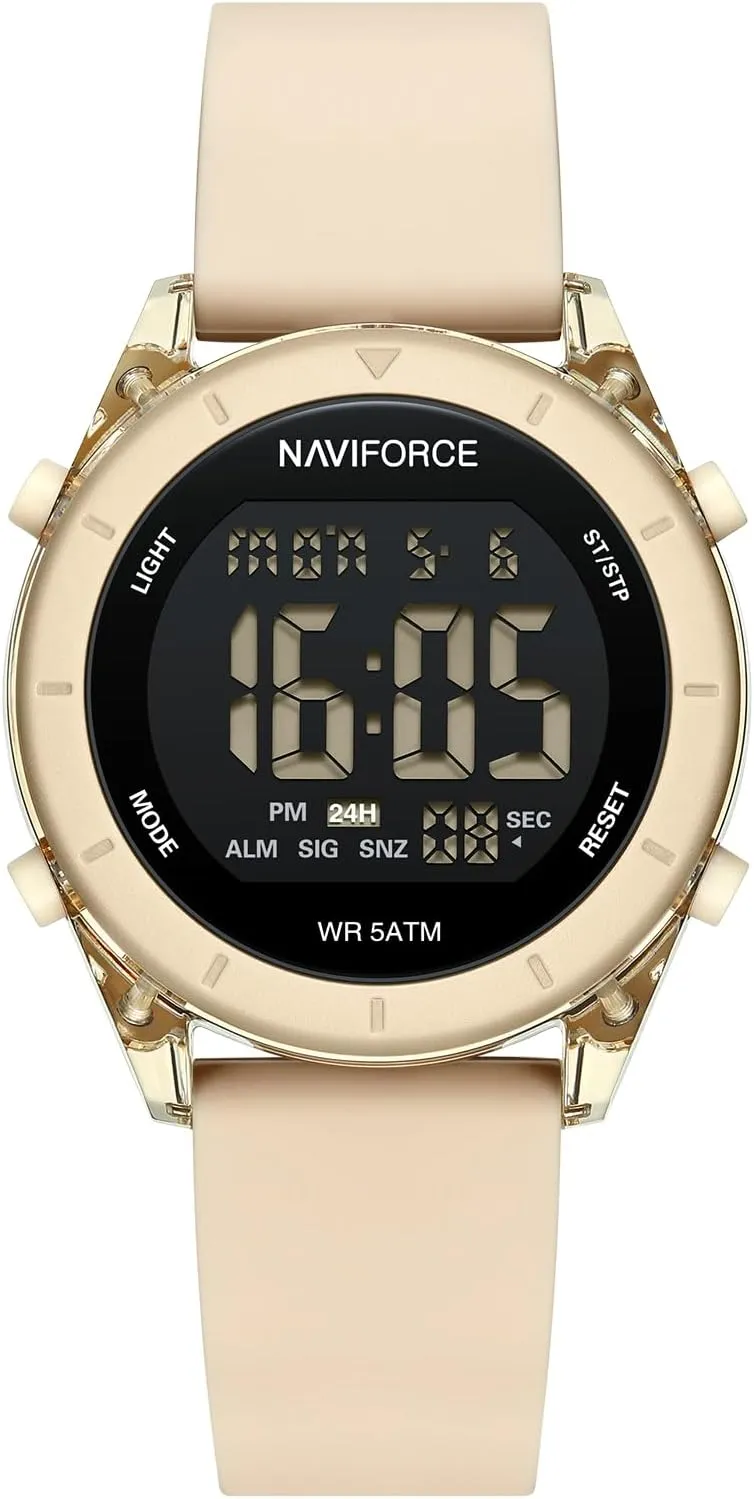 Hours, Hourly Time Signal and Snooze Function, Silicone Strap Wristwatch for Women NAVIFORCE Digital Sport Waterproof cessation exact Watches with Stopwatch, Alarm, 12/24 