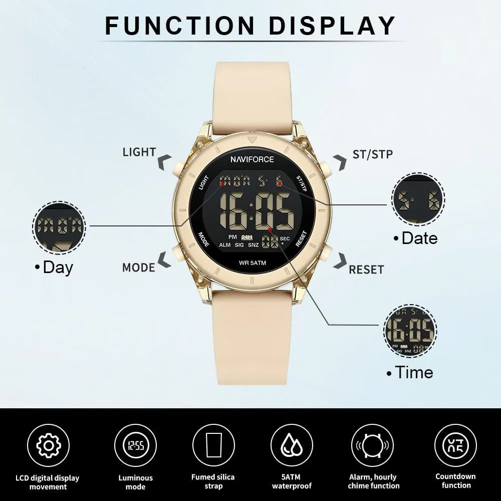 Hours, Hourly Time Signal and Snooze Function, Silicone Strap Wristwatch for Women NAVIFORCE Digital Sport Waterproof cessation exact Watches with Stopwatch, Alarm, 12/24 
