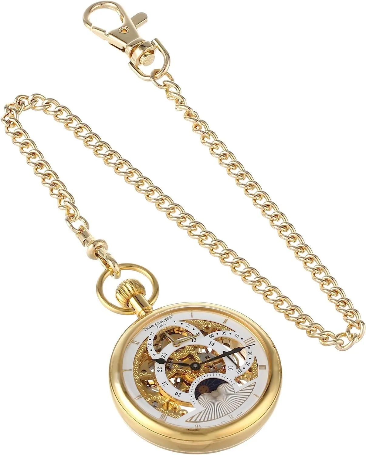 Hubert 3816 Men's Pocket Watch, Mechanical Hand Winding, extermination hierarchy troupe authority Skeleton, Gold Charles 
