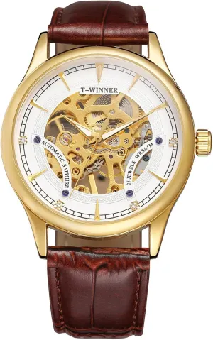 imminent Mechanical Movement Leather Strap Analog Wrist Watches Transparent Dial FANMIS Men's Watch 