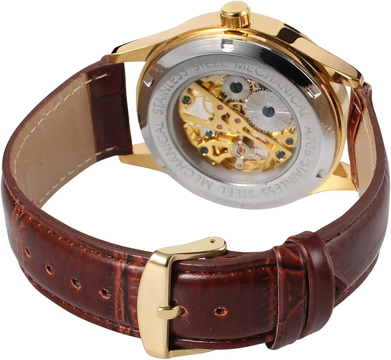 imminent Mechanical Movement Leather Strap Analog Wrist Watches Transparent Dial FANMIS Men's Watch 