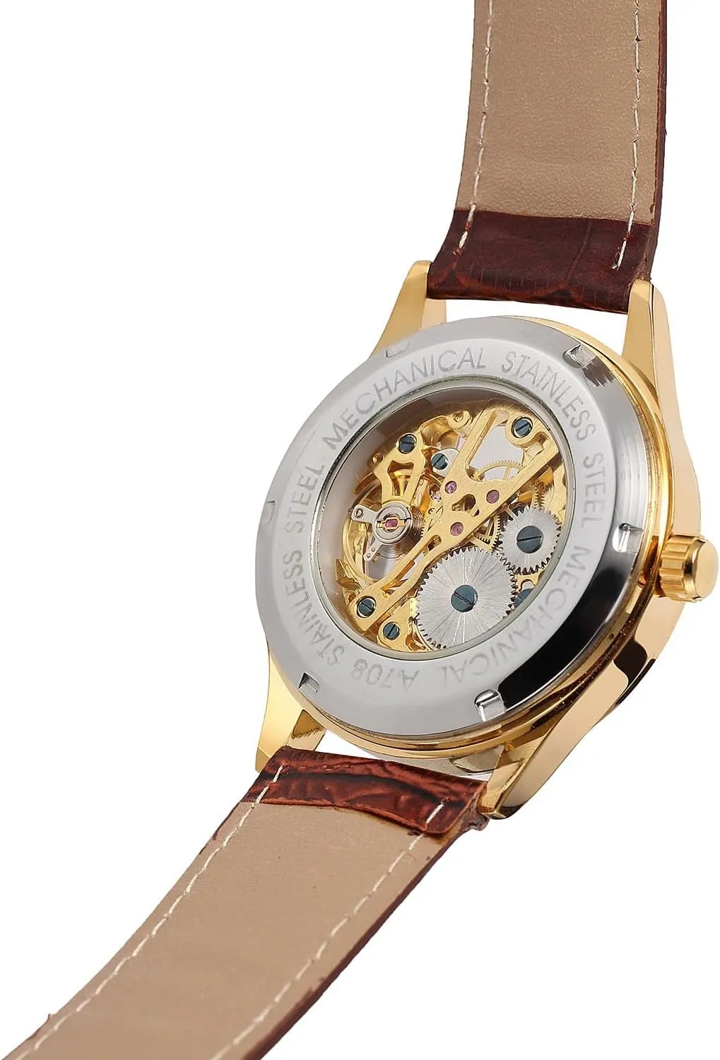 imminent Mechanical Movement Leather Strap Analog Wrist Watches Transparent Dial FANMIS Men's Watch 
