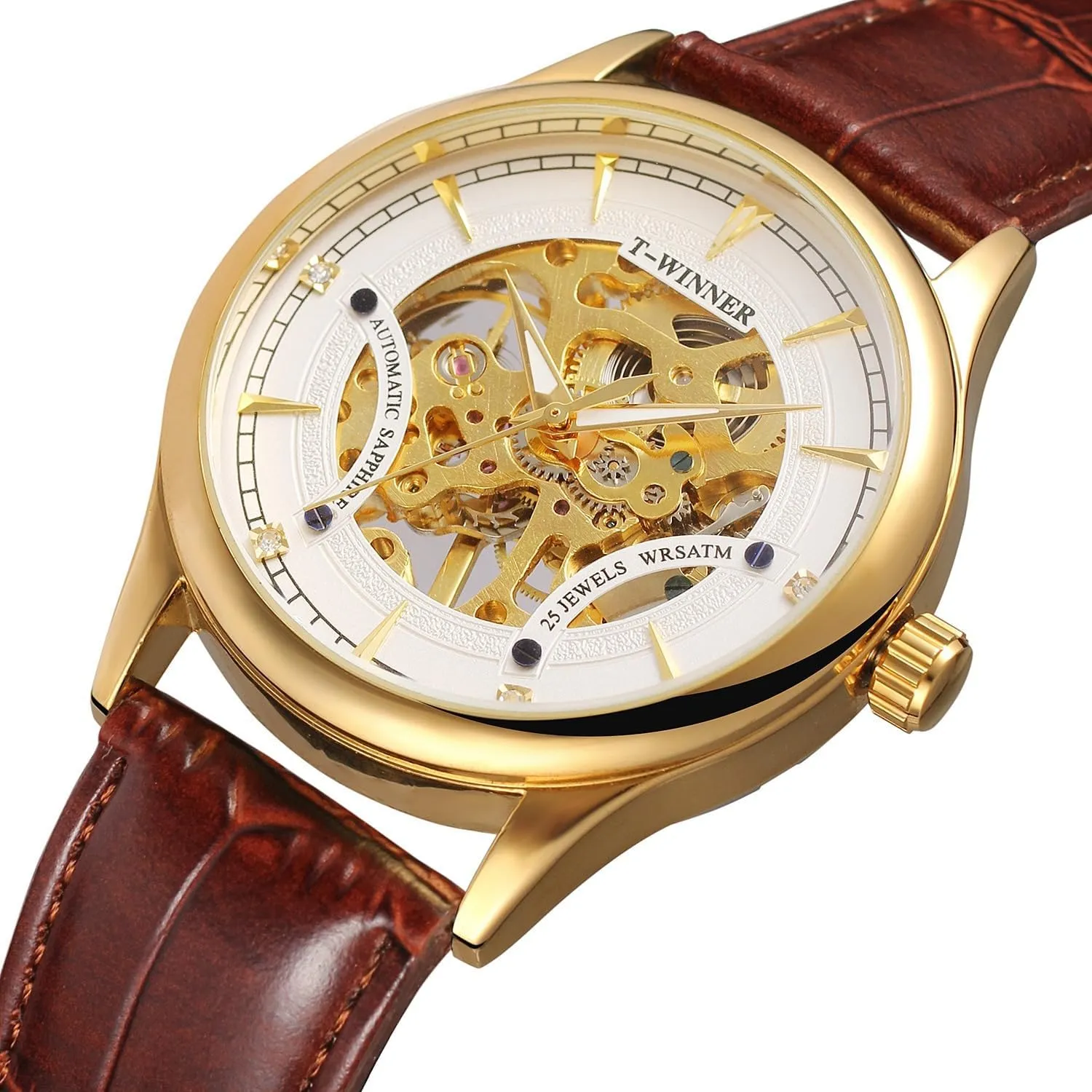 imminent Mechanical Movement Leather Strap Analog Wrist Watches Transparent Dial FANMIS Men's Watch 